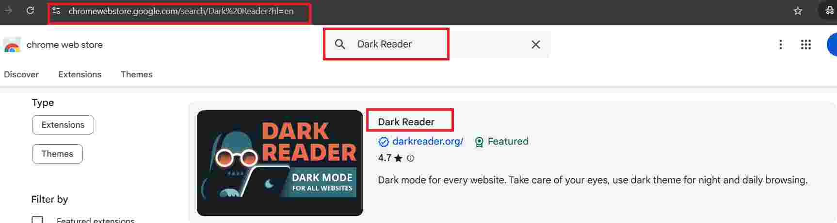 chrome dark reader extention for dark mode