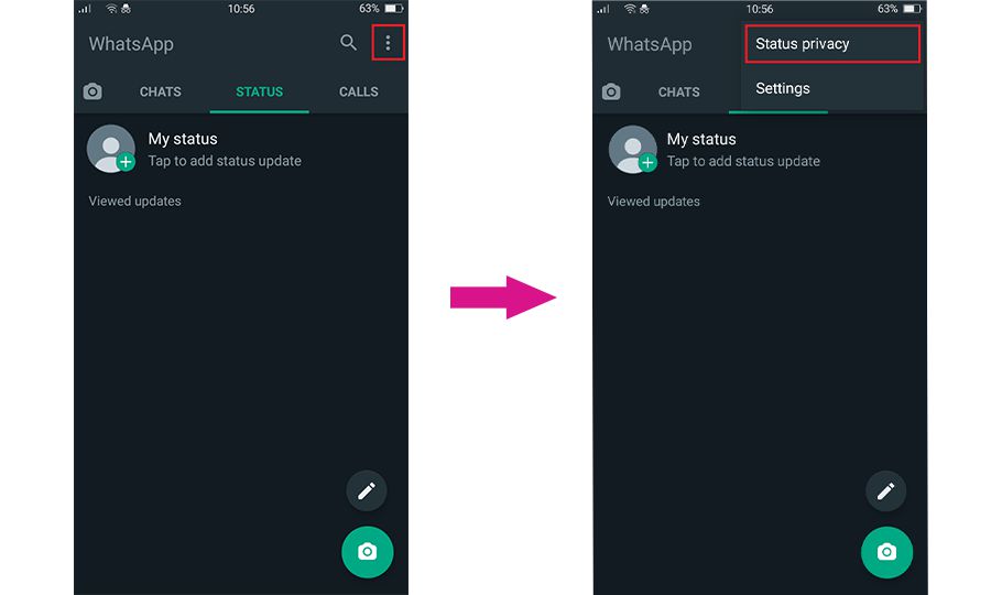 WhatsApp status privacy setting
