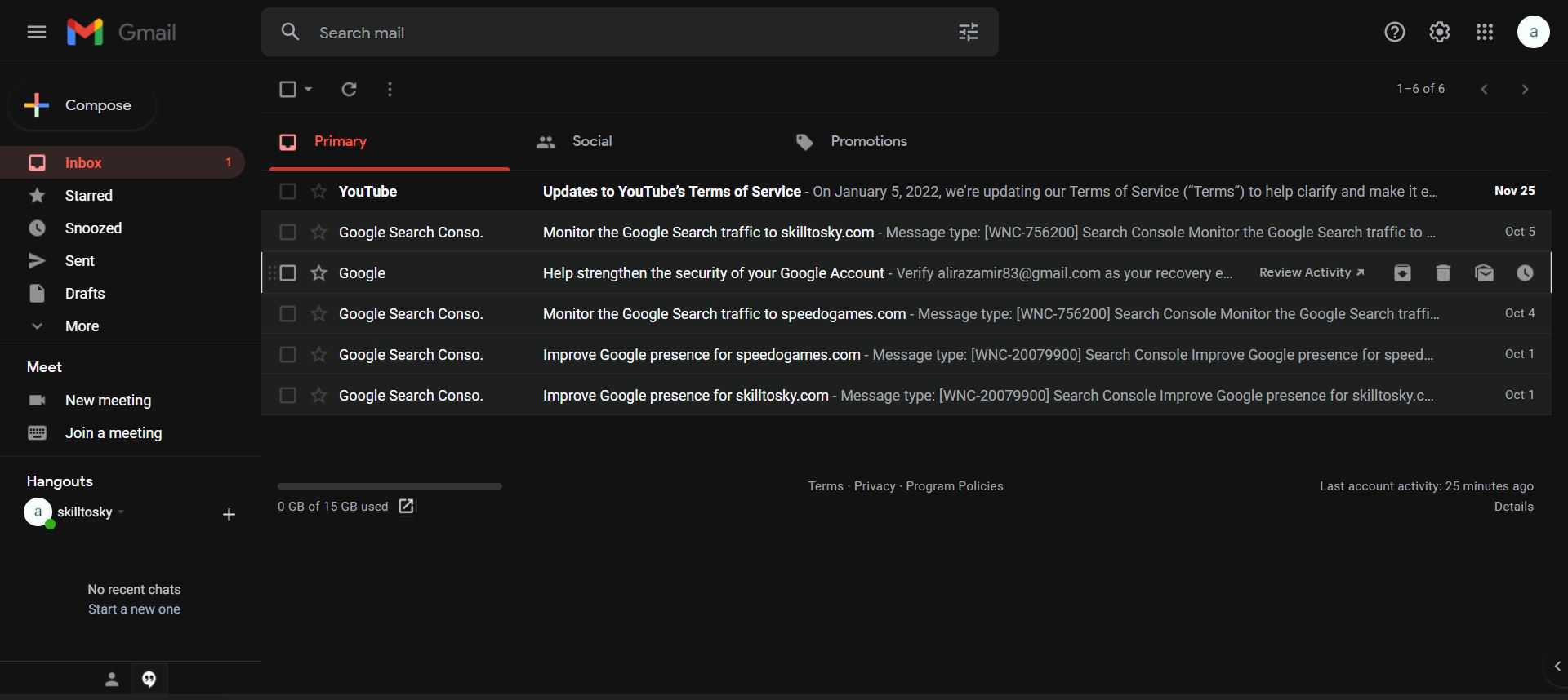 Gmail displayed in Chrome Dark Mode
