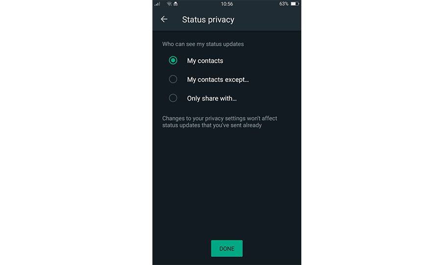 WhatsApp status privacy setting