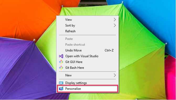 Right-clicking desktop to open Personalize in Windows