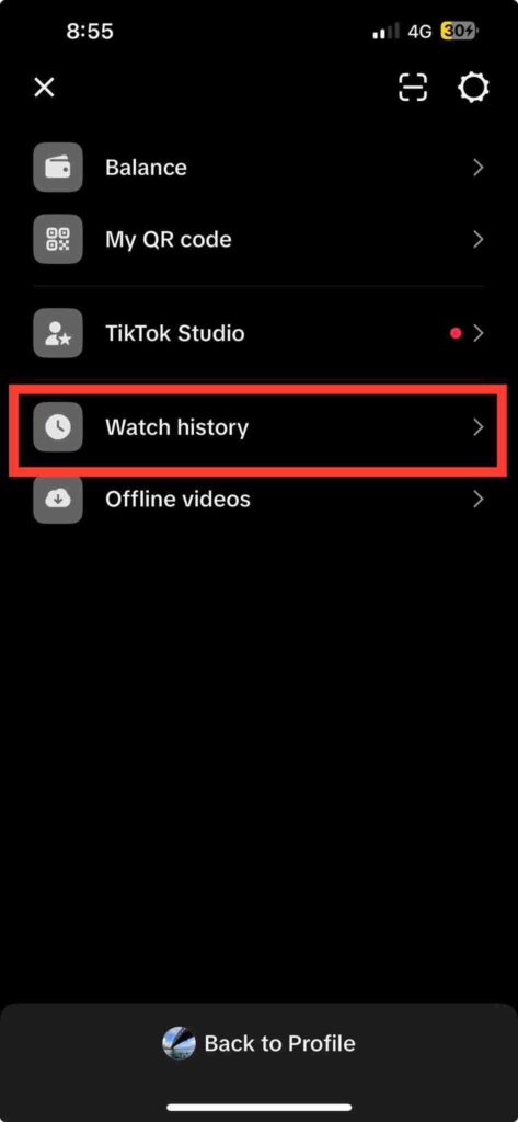 Tiktok watch history