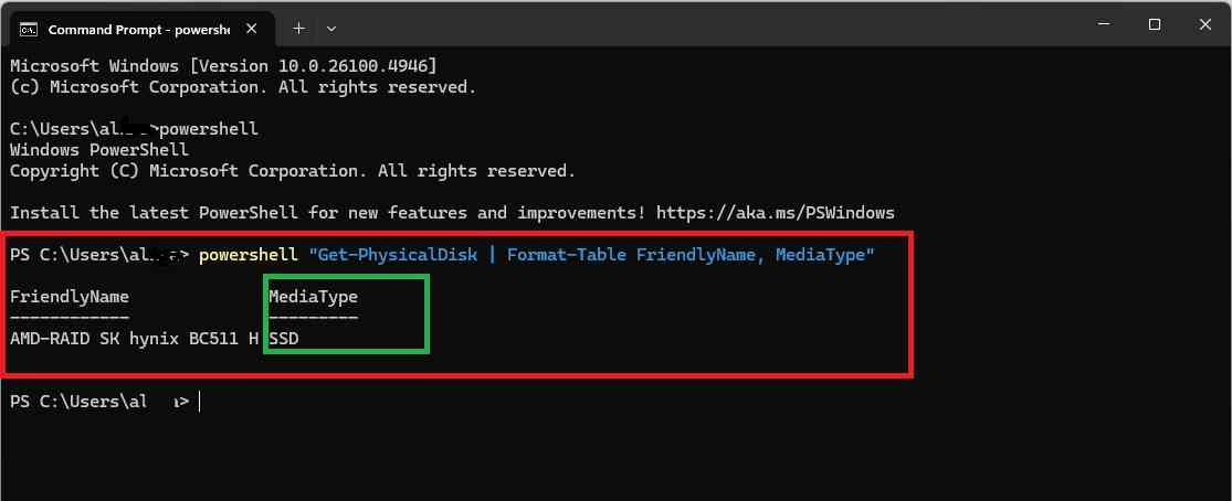 find sdd or hdd using command prompt