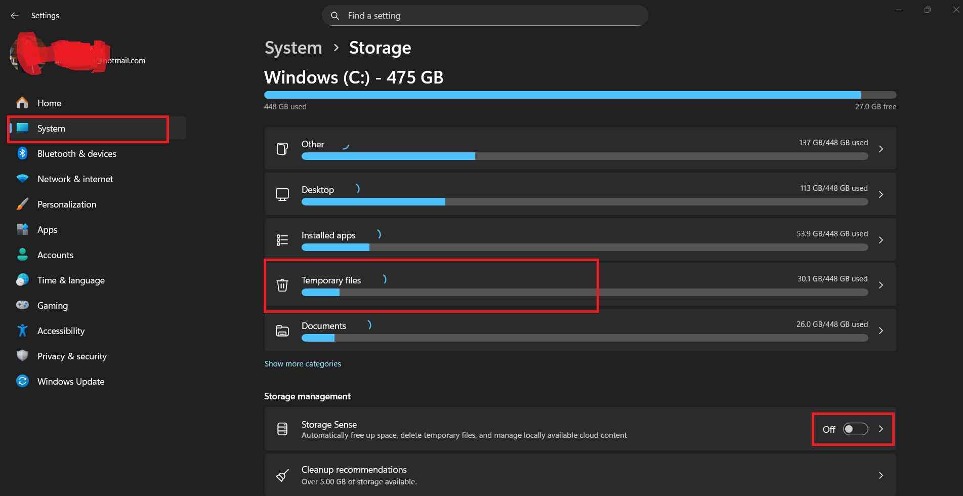 Run Disk Cleanup and Storage Sense