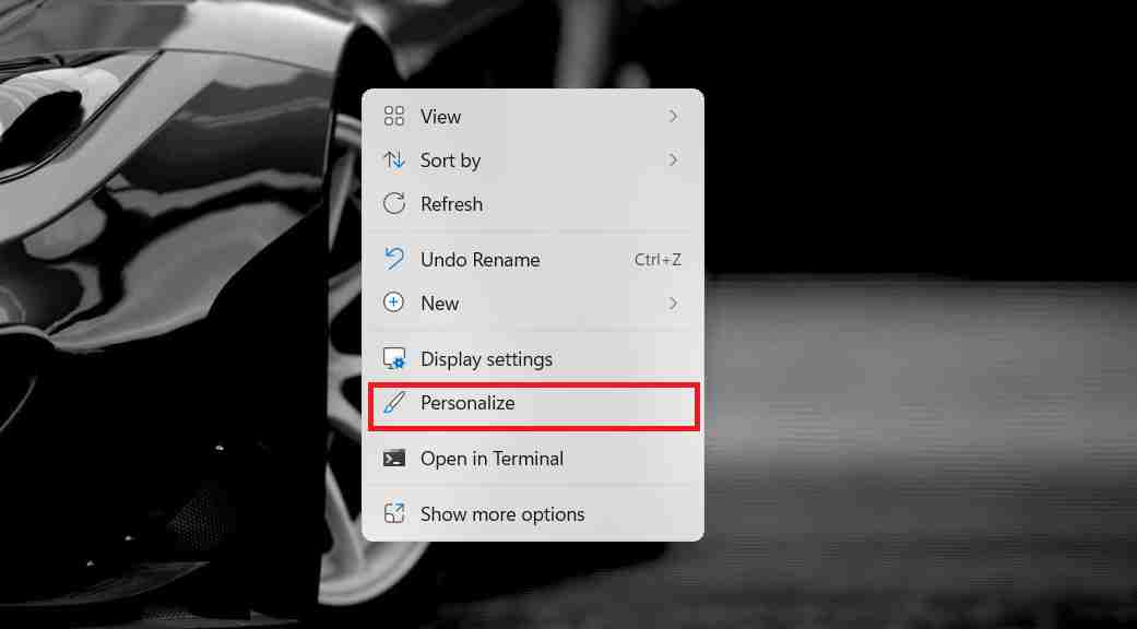 Right-clicking desktop to open Personalize option in Windows 11