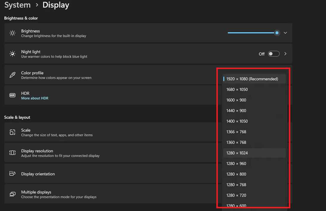 select your desired windows 11 screen display resolution